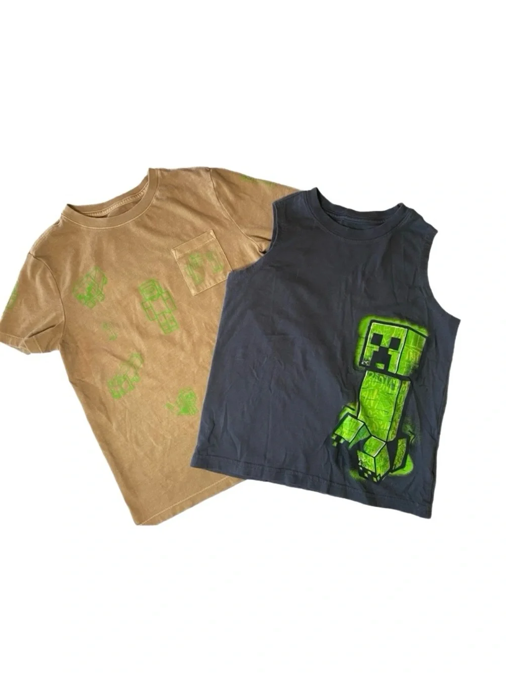 Kids Minecraft Creeper Graphic Tee & Tank Set - Brown & Black Size 6/7